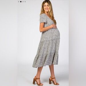 PinkBlush (Jodifl) White Black Floral Chiffon Ruffle Hem Midi Dress M